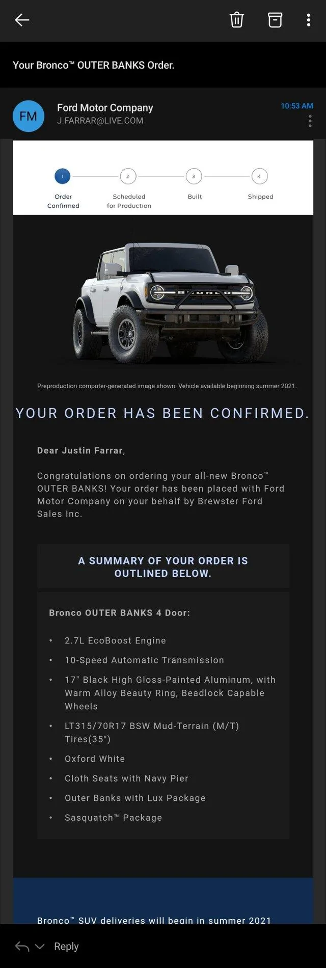 Ford Bronco Confirmation that Reservation was Correctly Converted to Order? Screenshot_20210128-105934_Outlook