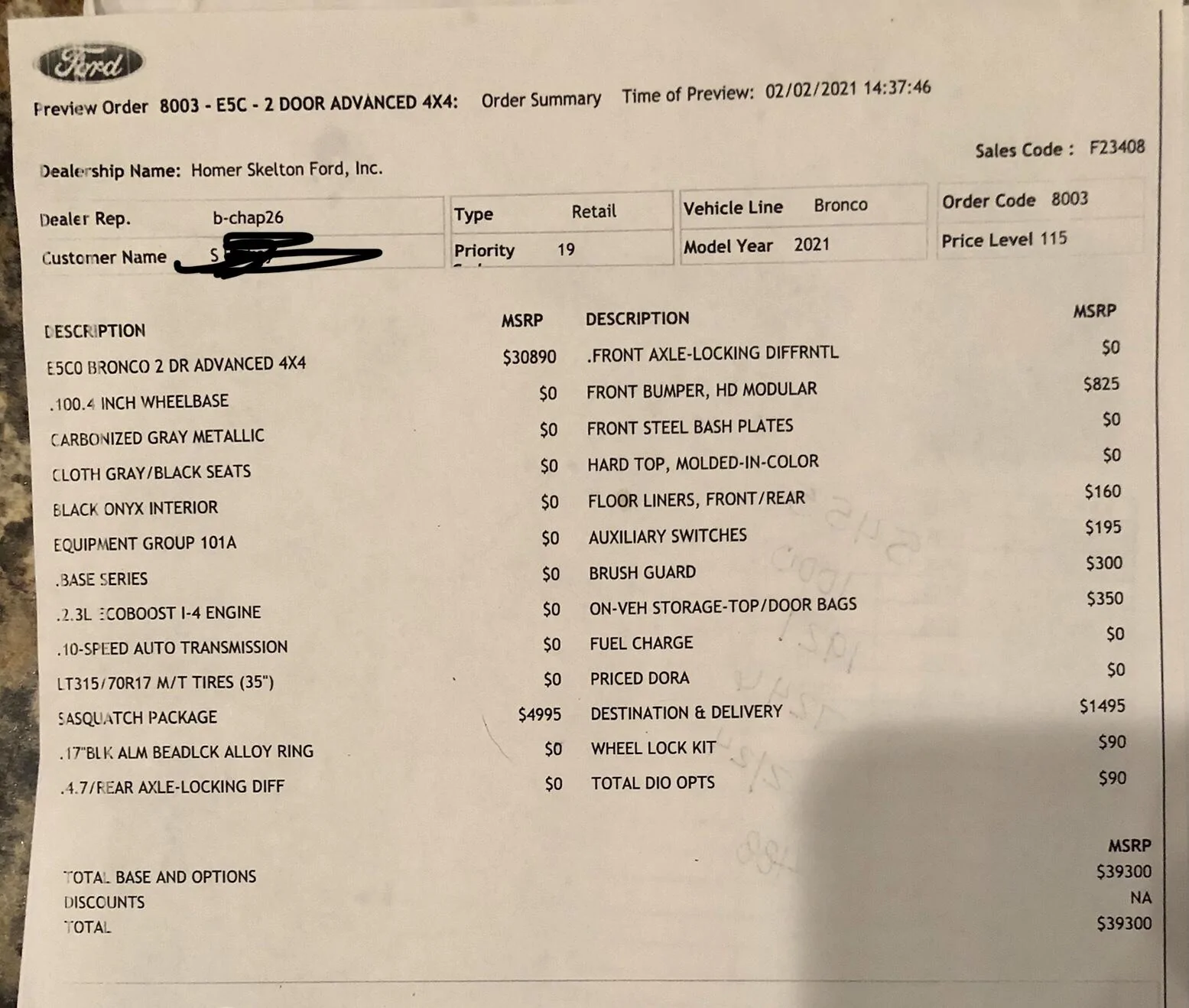 Ford Bronco What do Priority 19 and Price Level 115 mean? 3B84C7A1-E263-4A21-A9B7-8BF02B49A147