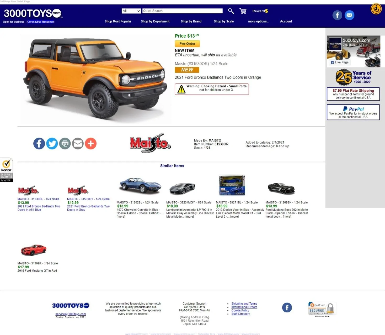 Ford Bronco Diecast 1/24 Bronco by Maisto available for pre-order Web capture_14-2-2021_16496_www.3000toys.com