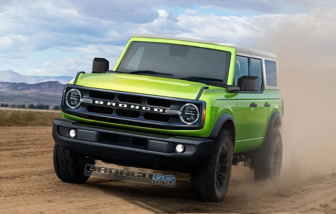 Ford Bronco Grabber Lime 2021 Bronco Preview Renderings 2021-Ford-Bronco-4dr-grabber-lime-white-roof-black-fender