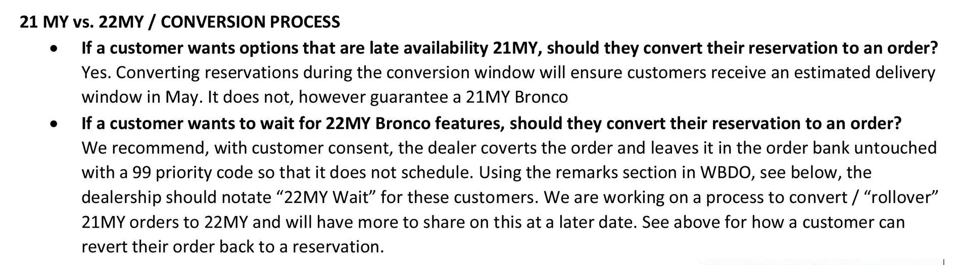 Ford Bronco Granger October Reservation Holders Update Order_Conversion_FAQ