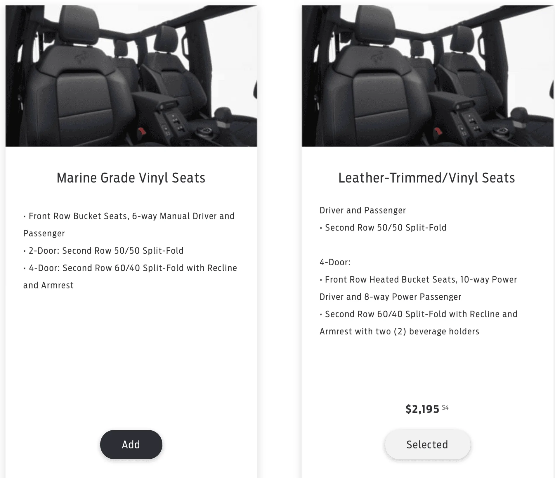 Ford Bronco Power seat vs. manual Screen Shot 2021-02-27 at 1.27.57 PM