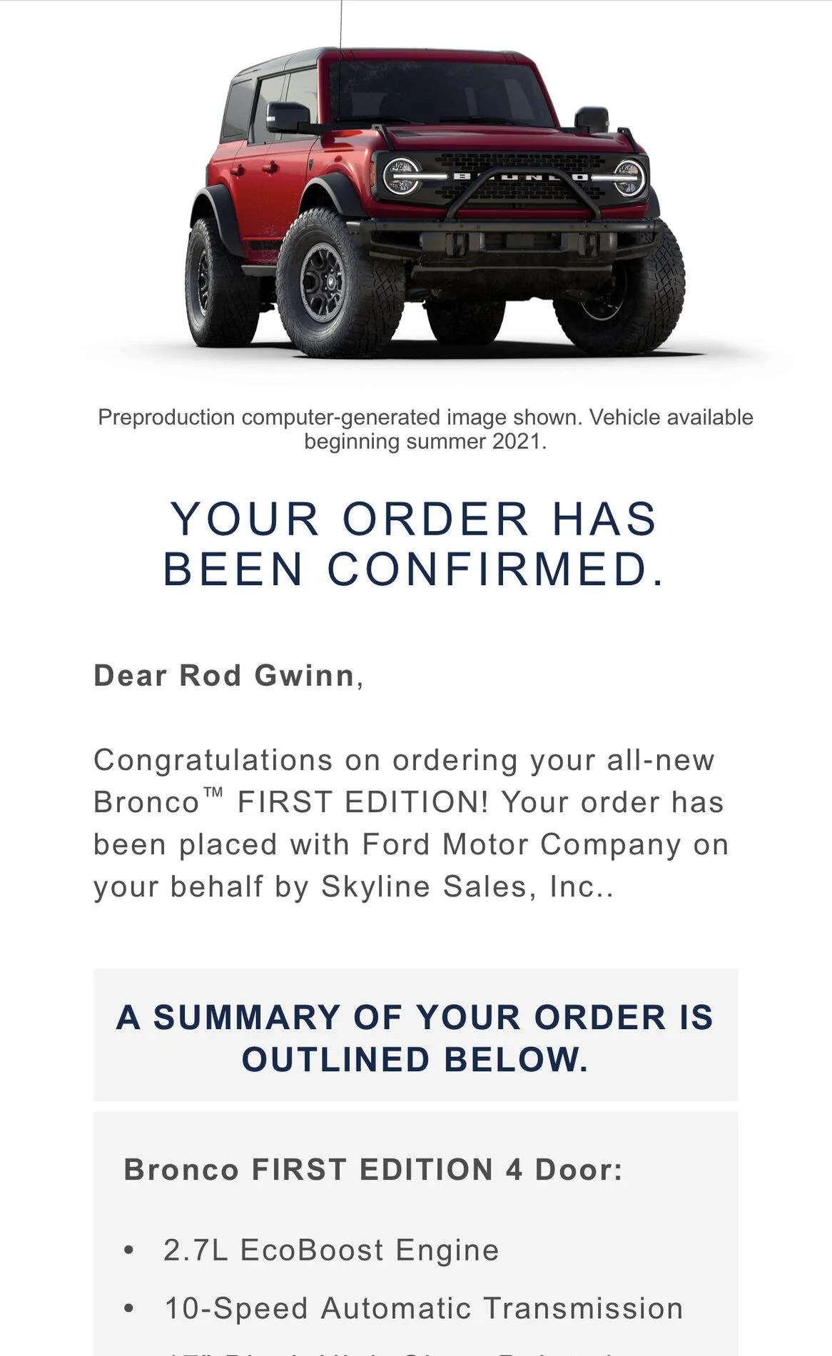 Ford Bronco First Edition Order Confirmations 2EB30B88-AB59-4795-ADCF-718DC32AF6A5