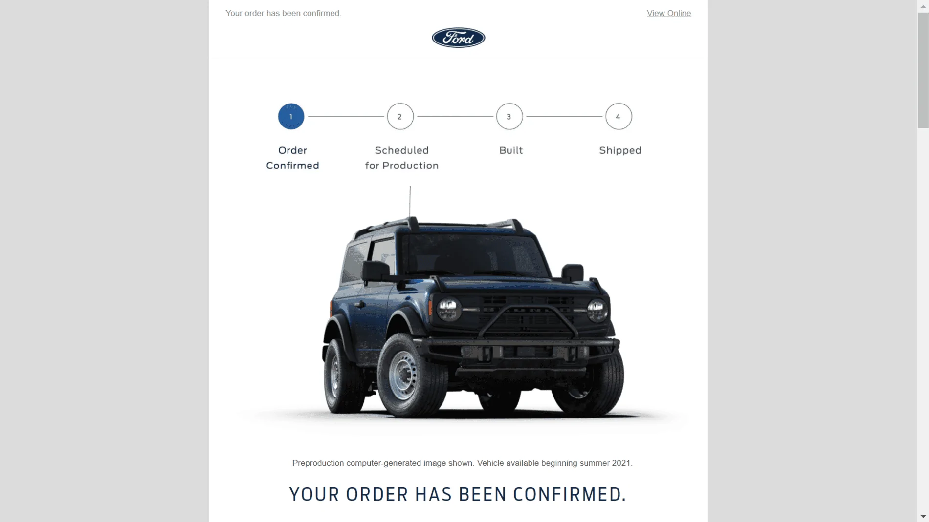 Ford Bronco Confirmation that Reservation was Correctly Converted to Order? 1614919299311