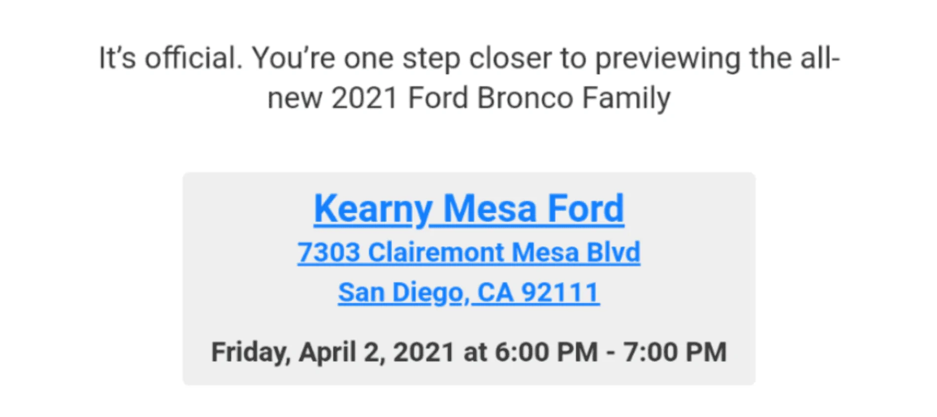 Ford Bronco A point of contact for SoCal buyers - Kearny Mesa Ford Screenshot_20210312-092411