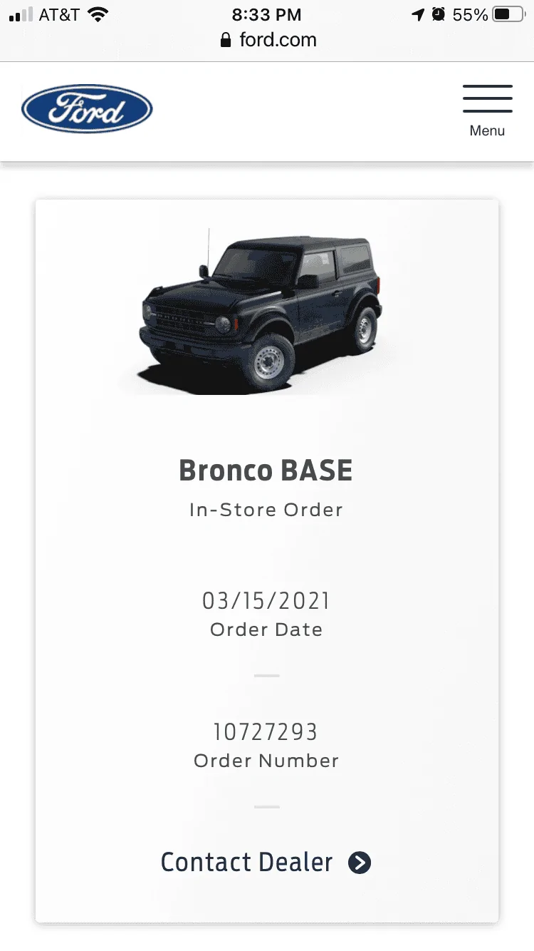 Ford Bronco Ford.com Reservations screen 43C91E48-0720-4743-80C0-3F2A1298BBD0