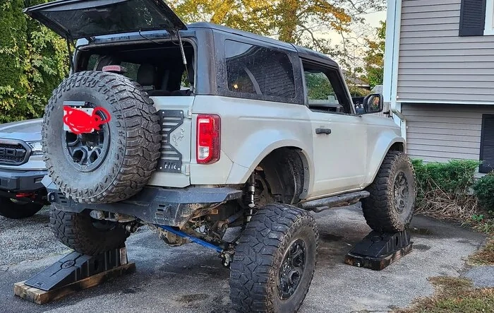 Homemade rear long travel (20" articulation) using Icon shocks mounted upside down