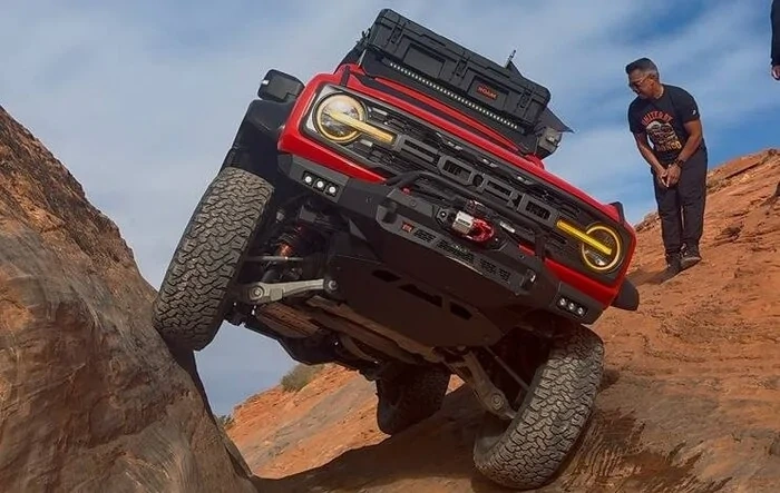 My overland Bronco Raptor tackling Sliprock Gulch at United by Bronco
