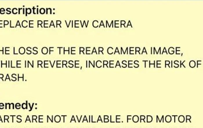 New Recall #23S48 - REPLACE REAR VIEW CAMERA