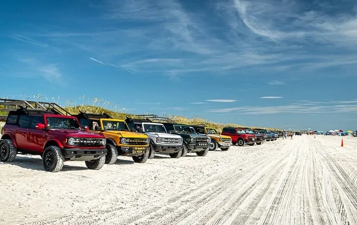 Christmas In July: 203 Broncos gather on St Augustine Beach, Florida