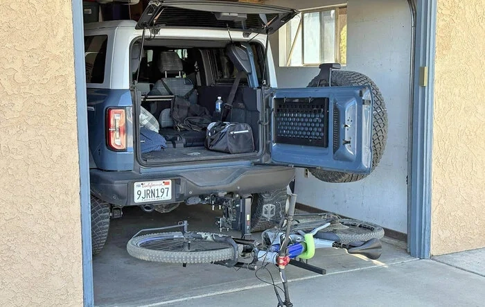 Hitch extender installed - allows opening tailgate with a bike rack on