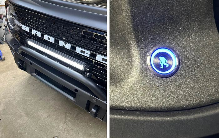 Installed grille light bar and activation button