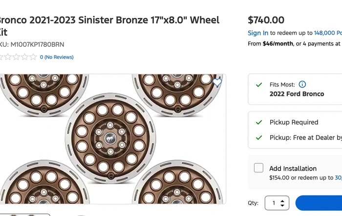 Sinister Bronze 17x8.0" Wheel Set Now Only $629 on Ford Accessories Site (After 15% Coupon)