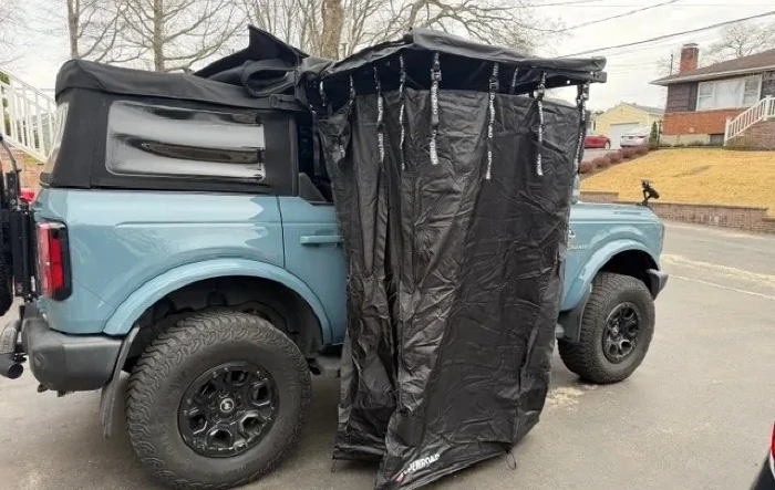 Shower awning installed on my soft top with an Xrack side rail