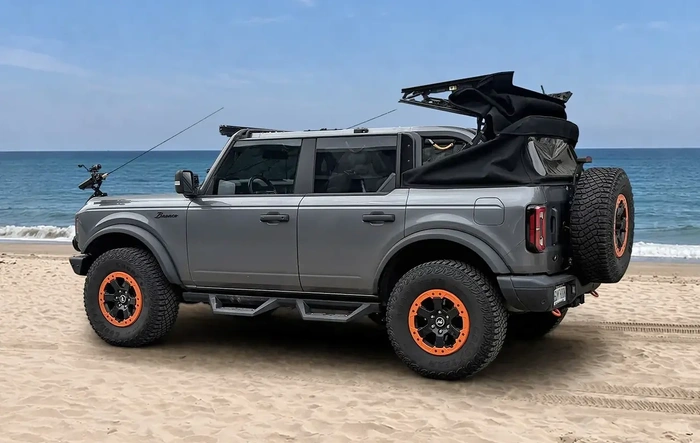 Open your soft top without removing the windows - Bronco 4 Door Easy-Fold Soft Top Windows by X-Rack