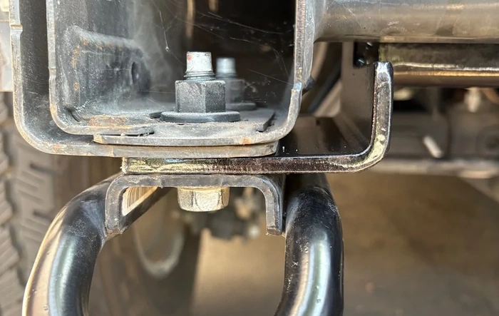 Doubled rear cross frame to increase hitch tongue weight. OEM frame is 1/8” thin!