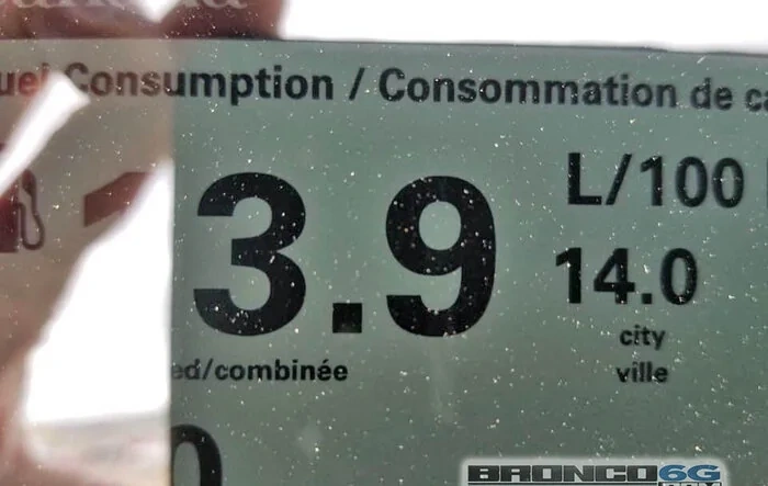 First Fuel Economy Numbers Seen on Window Sticker = 16.9 MPG (converted) for Sasquatch Badlands 4-Door Bronco 2.7L