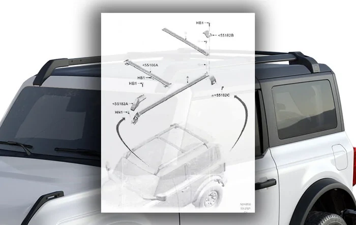 Bronco factory roof rack diagram with part numbers