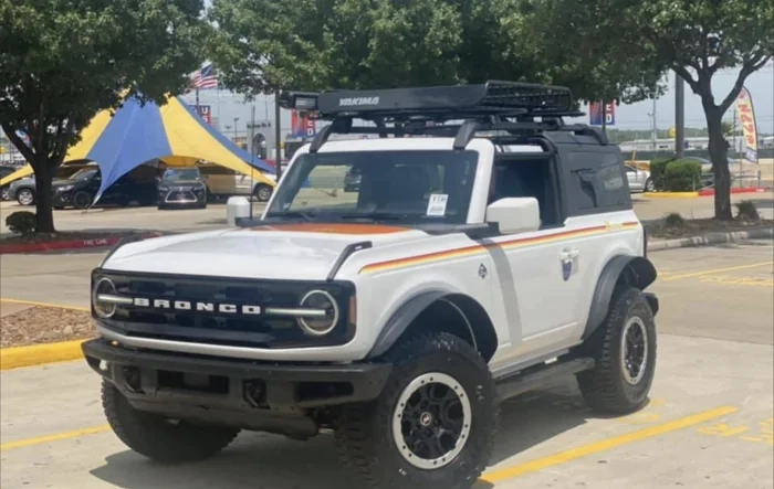 2 Door Bronco Outer Banks w/ Retro Decals (and steel fenders and almost every possible roof rack option)