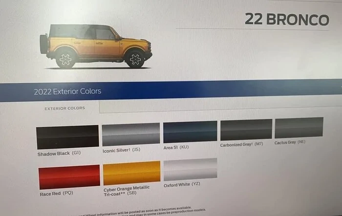 2022 Bronco Paint Colors Leaked
