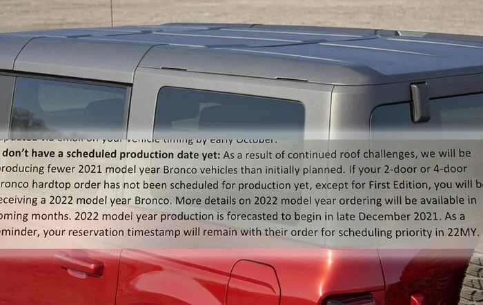 📣 Ford announces MIC hardtop solution (program 21B49): unscheduled orders will get MY2022, delivered & built Broncos will have tops replaced