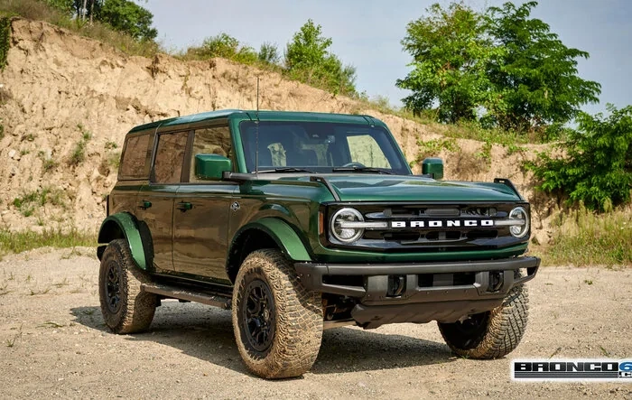 Eruption Green Bronco Sasquatch rendered with: COLOR MATCHED Roof, Fender Flares & Black Beauty Rings