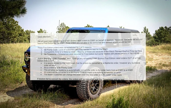 Possible remaining First Edition Bronco orders being canceled by Ford if not changed to non-FE trim [updated with official email]