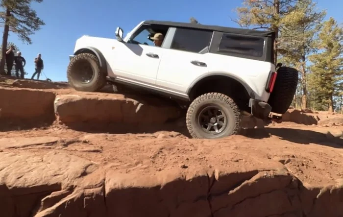 Bronco off-roading Rainbow Falls OHV area "mini Moab" in Colorado
