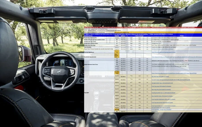 FORScan Bronco Working Spreadsheet (double honk, sport mode, chimes, seatbelts, and more!)