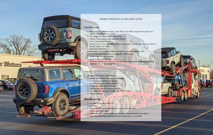 DELIVERY CHECKLIST  (OCD Version) for Expectant Bronco Owners