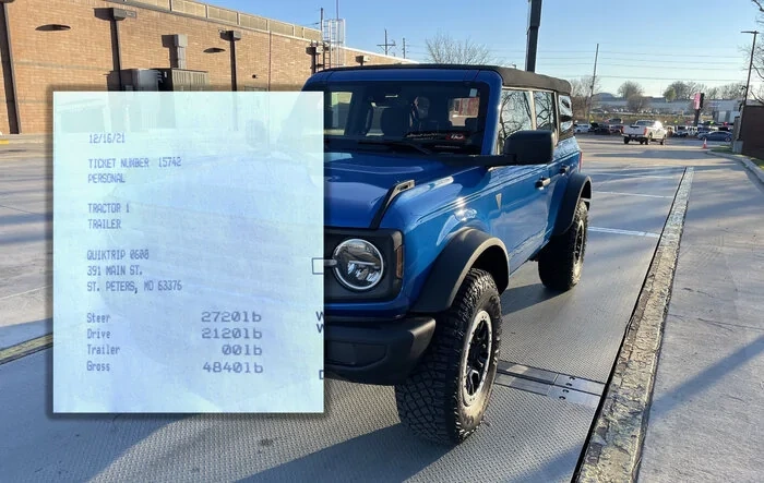 Payload and actual real world weight (scale weighed) of Bronco Base, 4 door, Sasquatch, 2.7
