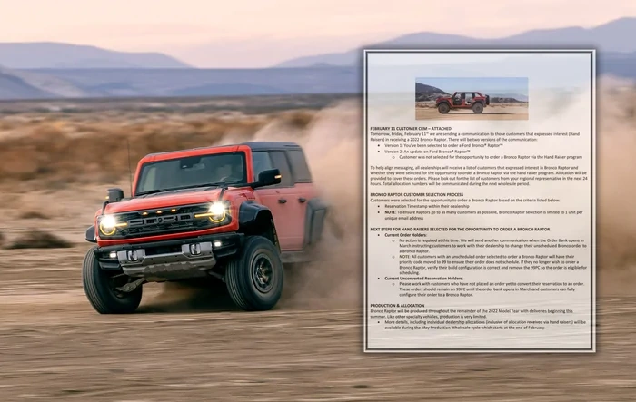 📄 2/11 Bulletin: Bronco Raptor Order Invitation Email, Customer Selection Process, Production, Allocation, FAQ