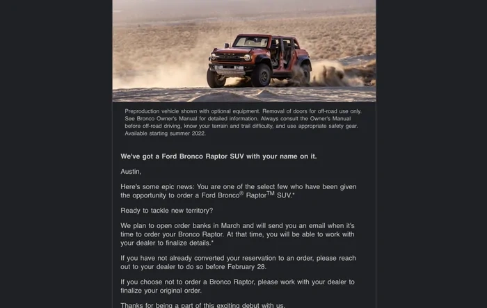 📬 Raptor lottery winning email! Did you get order invite??