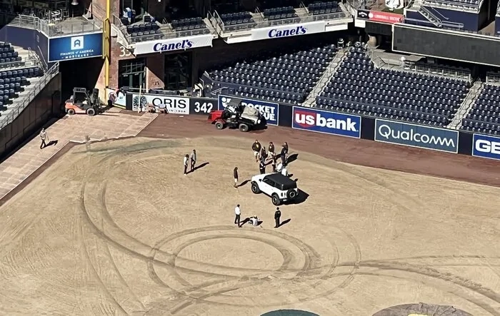 Bronco driver goes for joyride inside Petco Park, tears up field before police arrest him
