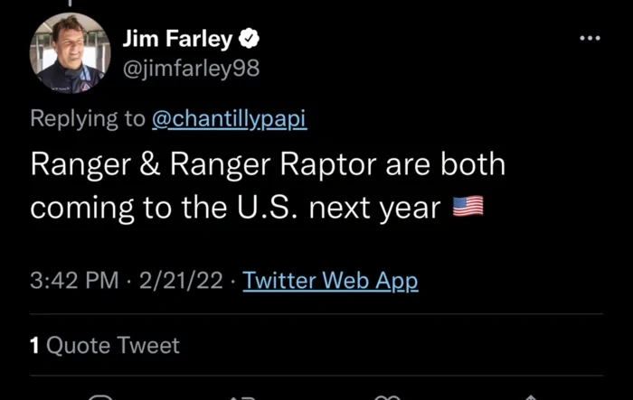 Ranger Raptor Coming to US Next Year Confirms Ford CEO Jim Farley