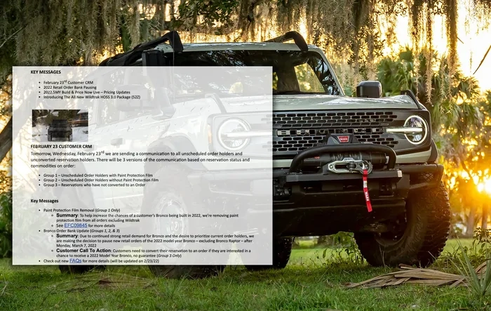 📄 New Bronco Orders Paused After March 7th, PPF Option Removed, HOSS 3.0 Package  [Updated With Official Memo Document]
