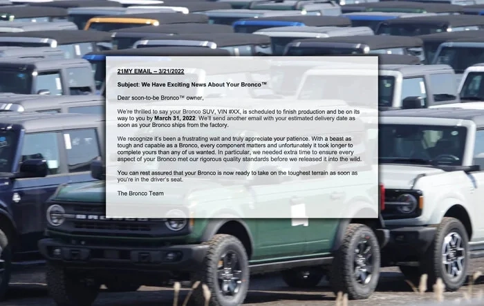 Ford to email that scheduled 2021 model year units will be ready for shipment by March 31, 2022