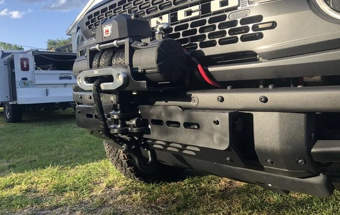 My custom fabricated "Hutch Mount." Drop-on two bolt weekend winch mount.