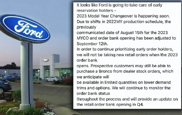 NO New Bronco Retail Orders When 2023 Order Bank Opens 9/12. Dealer Stock and Converted Previous Orders Only.