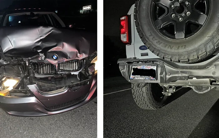 BMW: 0 vs Bronco: 1 (rear end incident)