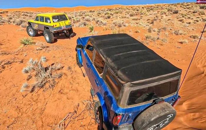 Matt's Offroad recovery of a Bronco in desert dunes