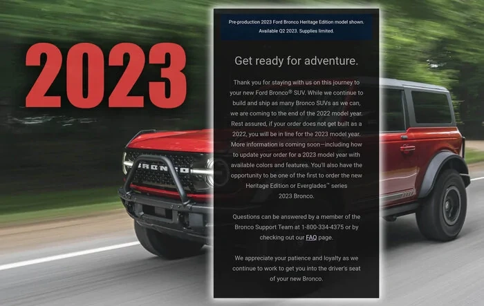 Ford's official email letter about getting bumped to 2023 model year