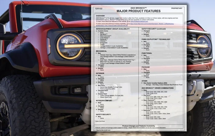2023 Bronco and Raptor Order Guide [Updated 12/1/22]