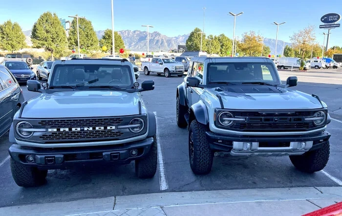 Spotted: Bronco Raptor Cactus Gray next to my Badlands Sasquatch Cactus Gray