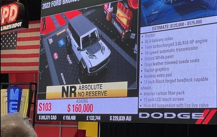 Bronco Raptors at Mecum Auction end at $155K and $130K winning prices