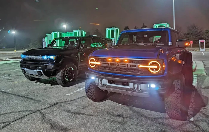 Bronco Raptor vs New Hummer EV comparison look