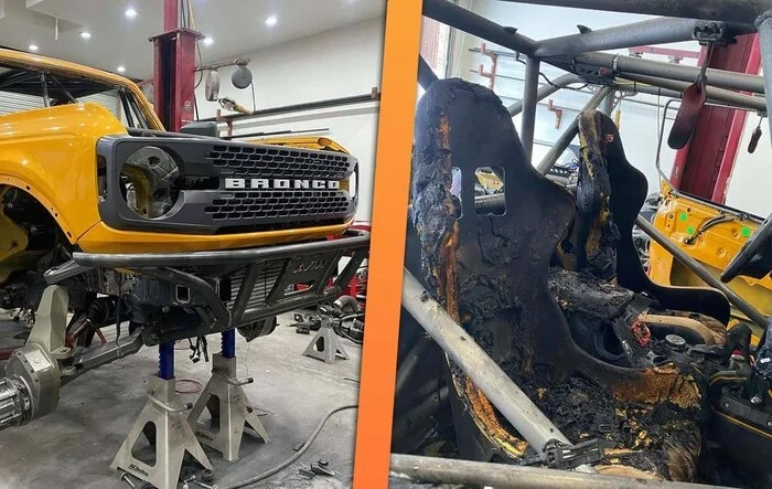 Bronco race vehicle burns down before racing in King of Hammers