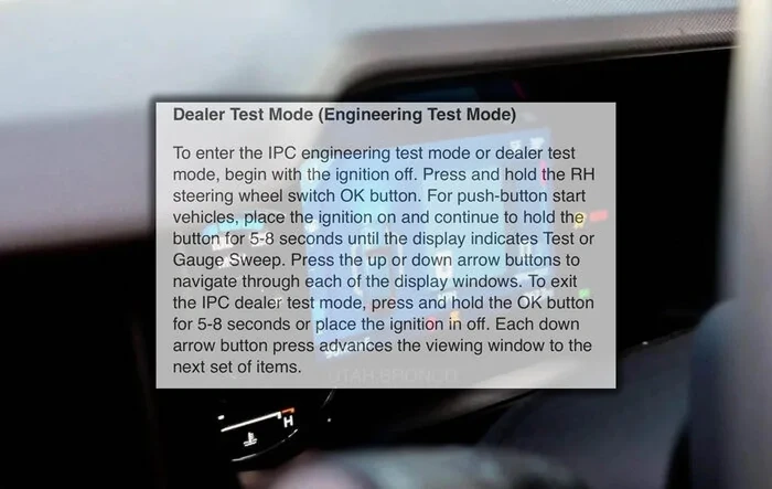 Dealer Test Mode / Engineering Test Mode -- how to enter in the Bronco