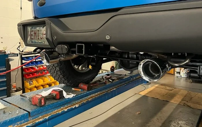 AWE 0FG dual tip exhaust installed on 2.7 Bronco