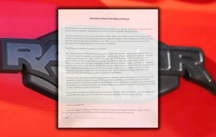 Ford Dealer Requiring Resale Right-of-First-Refusal From New Bronco Raptor Buyer